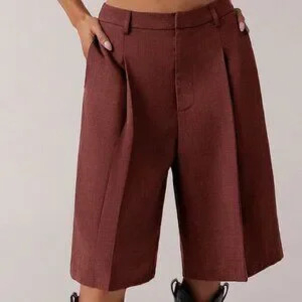 ZARA Burgundy brownish Casual Women's Minimalist Bermuda Shorts pants